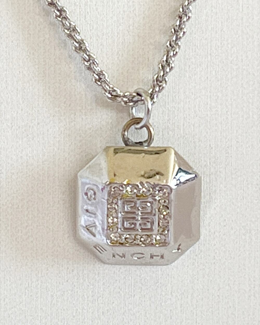 GIVENCHY Crystal Pave Silver Geometric Pendant Necklace Rodium Plated - Picture 4 of 11